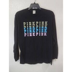 PINK Victoria's Secret Long Sleeve Graphic Tee Top Black Cotton Medium